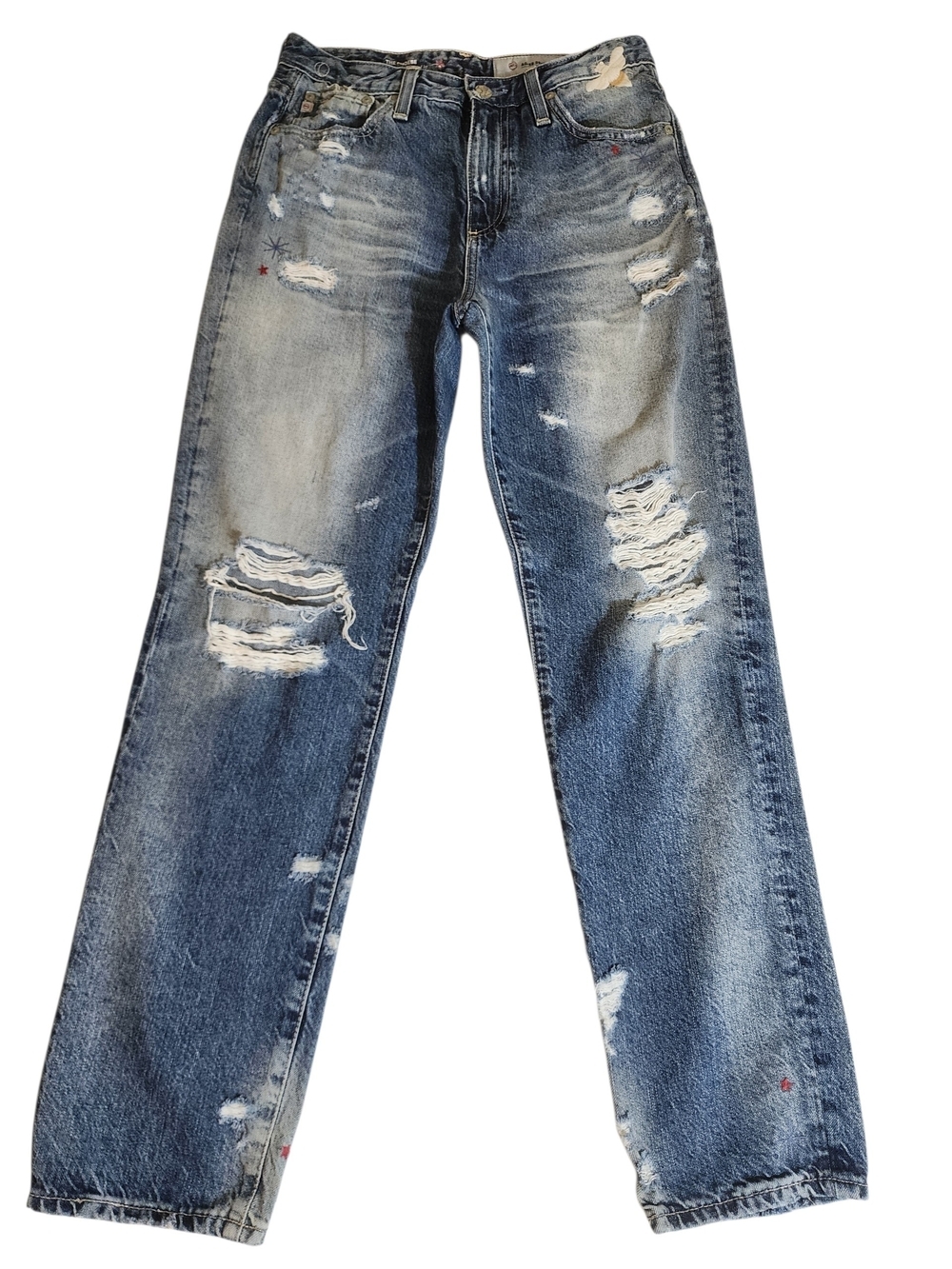 AG Adriano Goldschmied The Phoebe Bumblebee Distressed Jeans High Rise Size 27R